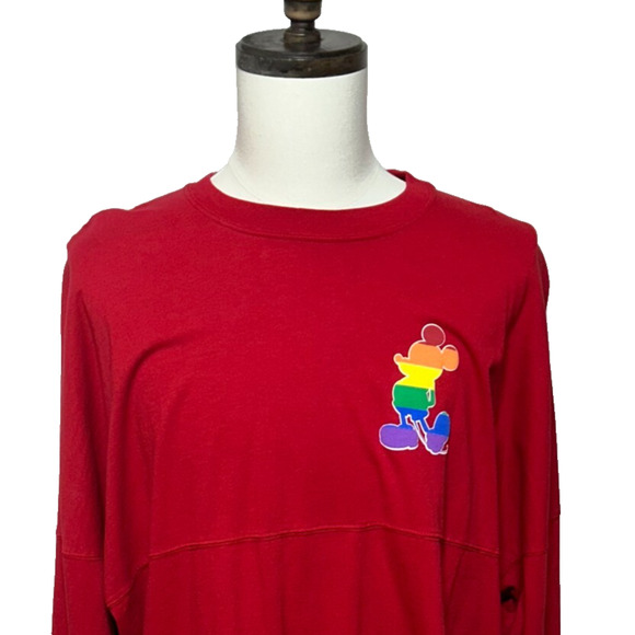 Disney Parks Spirt Jersey Mens XL Red Mickey Mouse Rainbow Pride Cast Member NWT - Picture 1 of 11